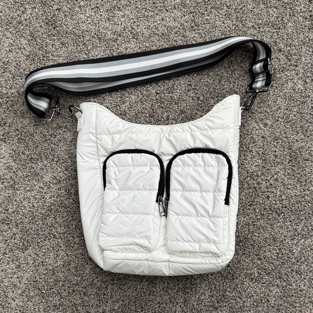 Wanderfull Chic White Quilted Crossbody Bag with Black Trim